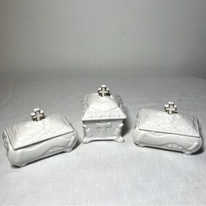 White Trinket Boxes with Crosses. Three. Baptism. Wedding. Communion. Decor